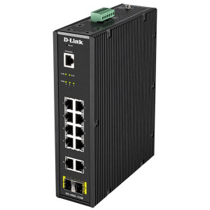 D-Link DIS-200G-12SW 12-Port Smart Managed Industrial Ethernet Switch, 2 SFP slots, Fanless, DIN-rail, wall, or rack mount